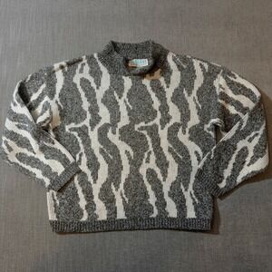 Croquet‎ Club Abstract Print Mock Neck Sweater Women's Small Gray White